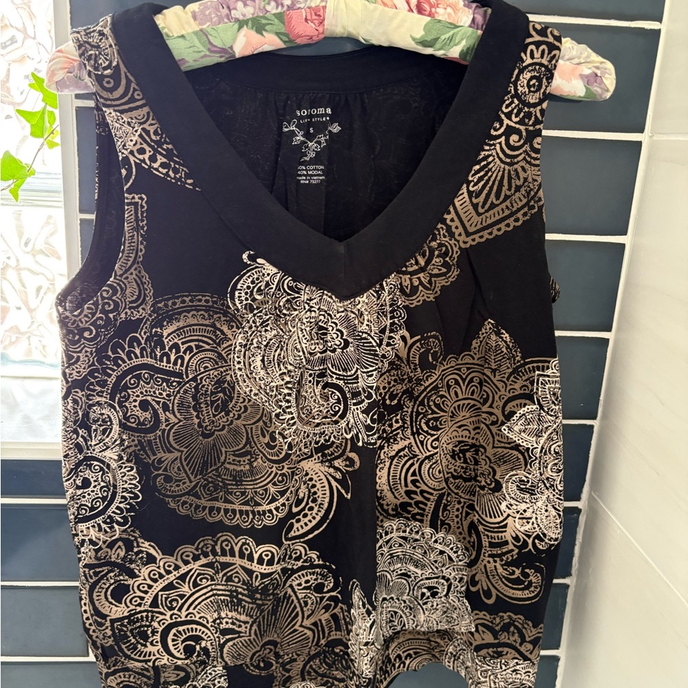 Sonoma Tan and Black Tank Top with Paisley Design